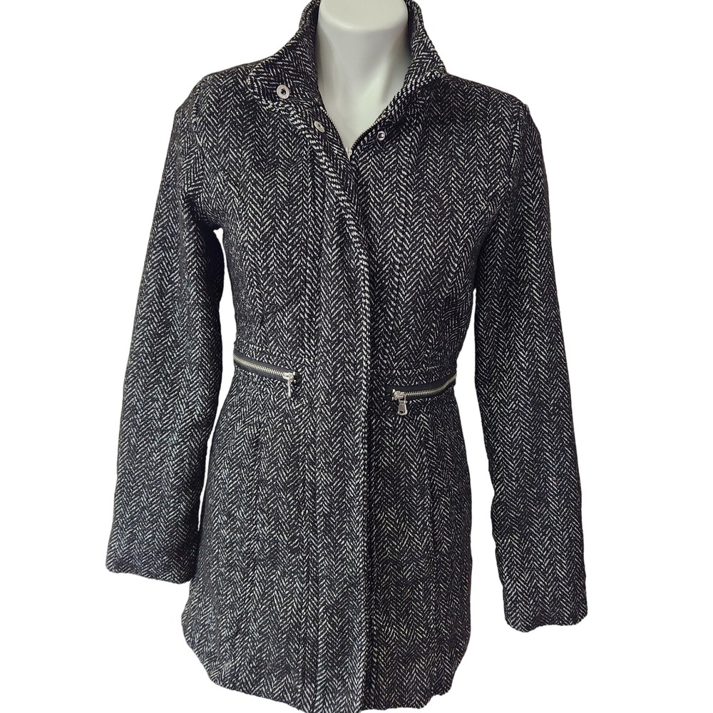 Tweed wool coat New Look black & white size M